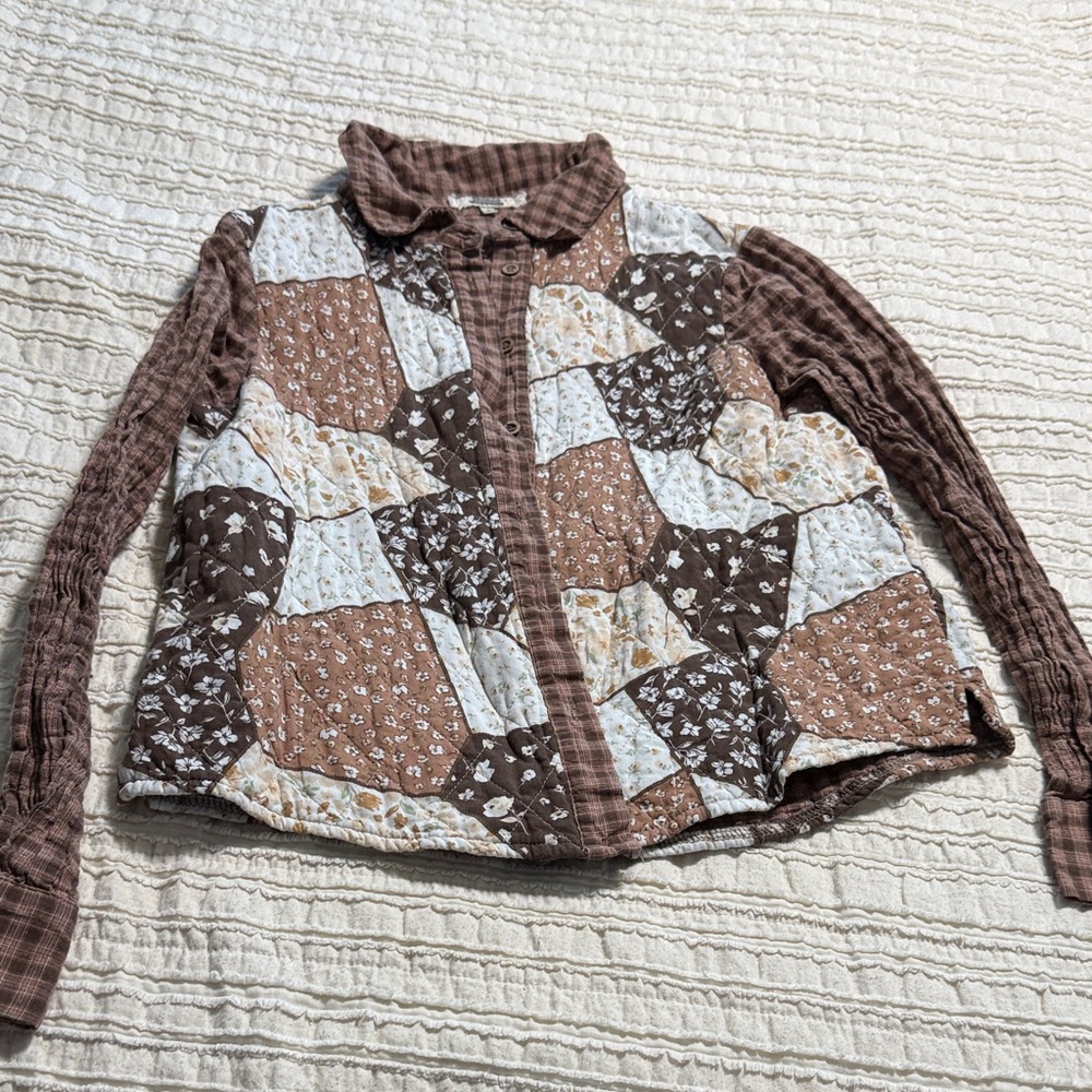 Gimmicks by BKE Brown and Cream Patchwork Button Down Shirt